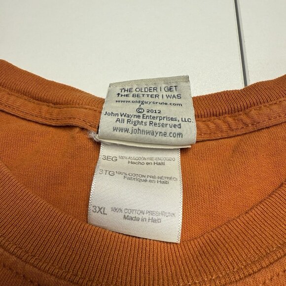 Vintage Old Guys Rule T Shirt Mens 3XL 26x29 Orange John Wayne Western - Picture 6 of 10